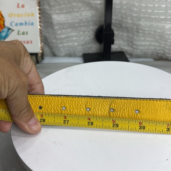 (H) Leatherock 7129 Vintage Yellow BeltWestern-style gold buckle leather, Sz S/M - Picture 13 of 14
